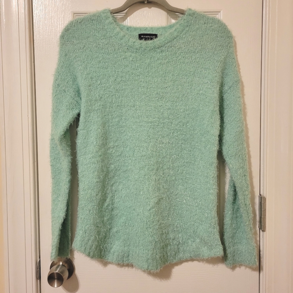 RAMPAGE Sea Foam Green Shimmer/Metallic Fuzzy Sweater - Size M (GUC)